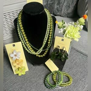 NWT I AM GREEN SPRING JEWELRY BUNDLE! BEAUTIFUL & ALL MATCHES EVEN HAIRCLIPS!